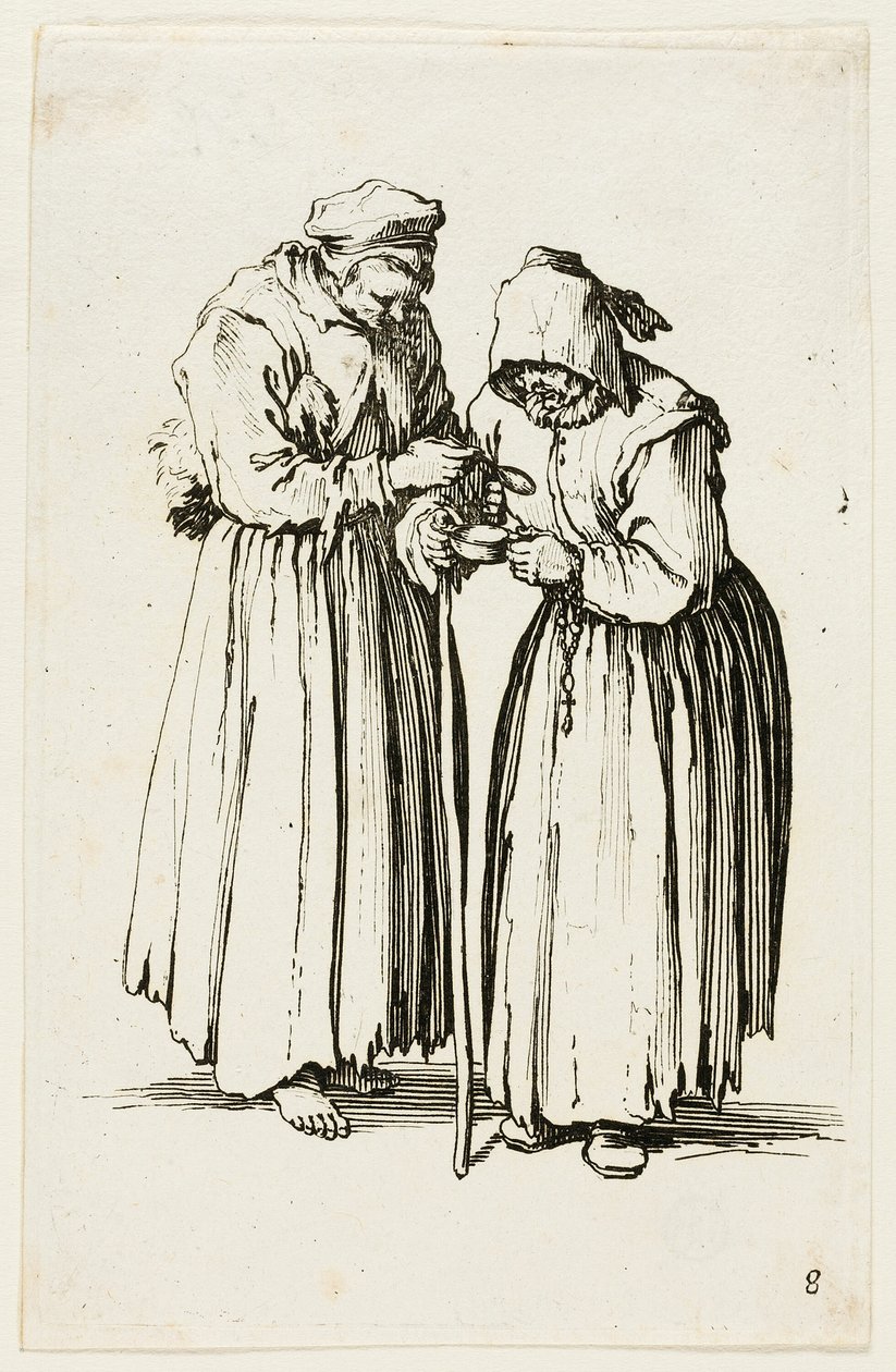 Dos mujeres mendigas, placa ocho de Los Mendigos de Jacques Callot