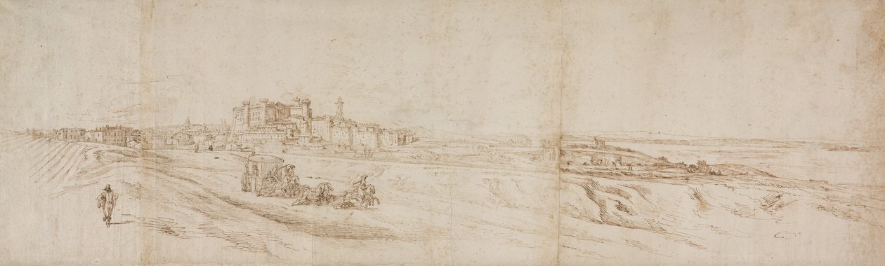 Vista del Castello Bracciano, cerca de Roma con Carruaje y Figuras de Jacques Callot