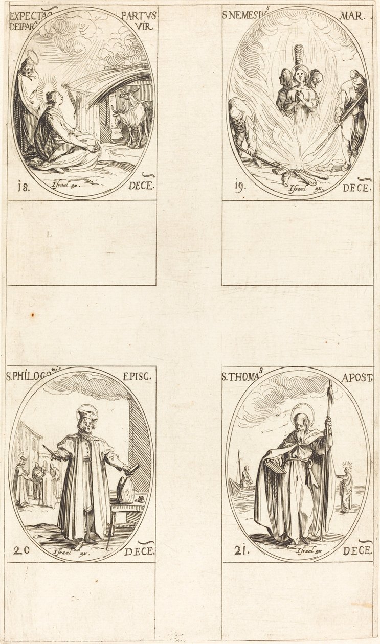 Esperando que la Virgen dé a luz; San Nemesio; San Filogonio; Santo Tomás de Jacques Callot