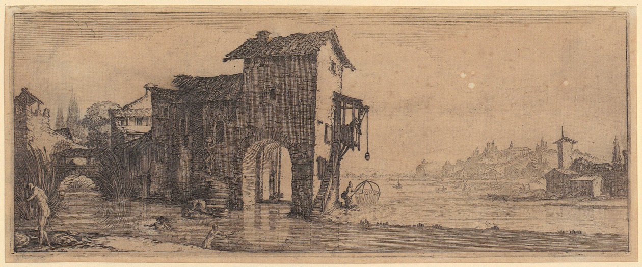 Molino de agua, lámina 3 de la serie «Los cuatro paisajes» de Jacques Callot