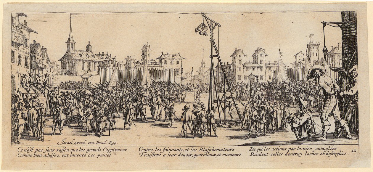 La horca basculante, lámina 10 de la serie «Los horrores de la guerra» de Jacques Callot