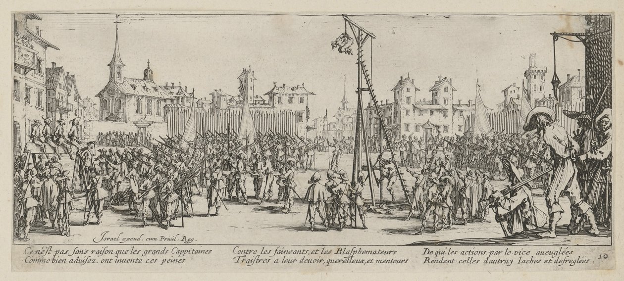 La horca basculante, lámina 10 de la serie «Los horrores de la guerra» de Jacques Callot