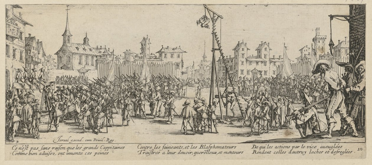 La horca basculante, lámina 10 de la serie «Los horrores de la guerra» de Jacques Callot