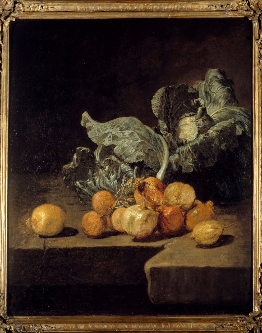 Naturaleza muerta, col y cebollas de Jacques Charles Oudry