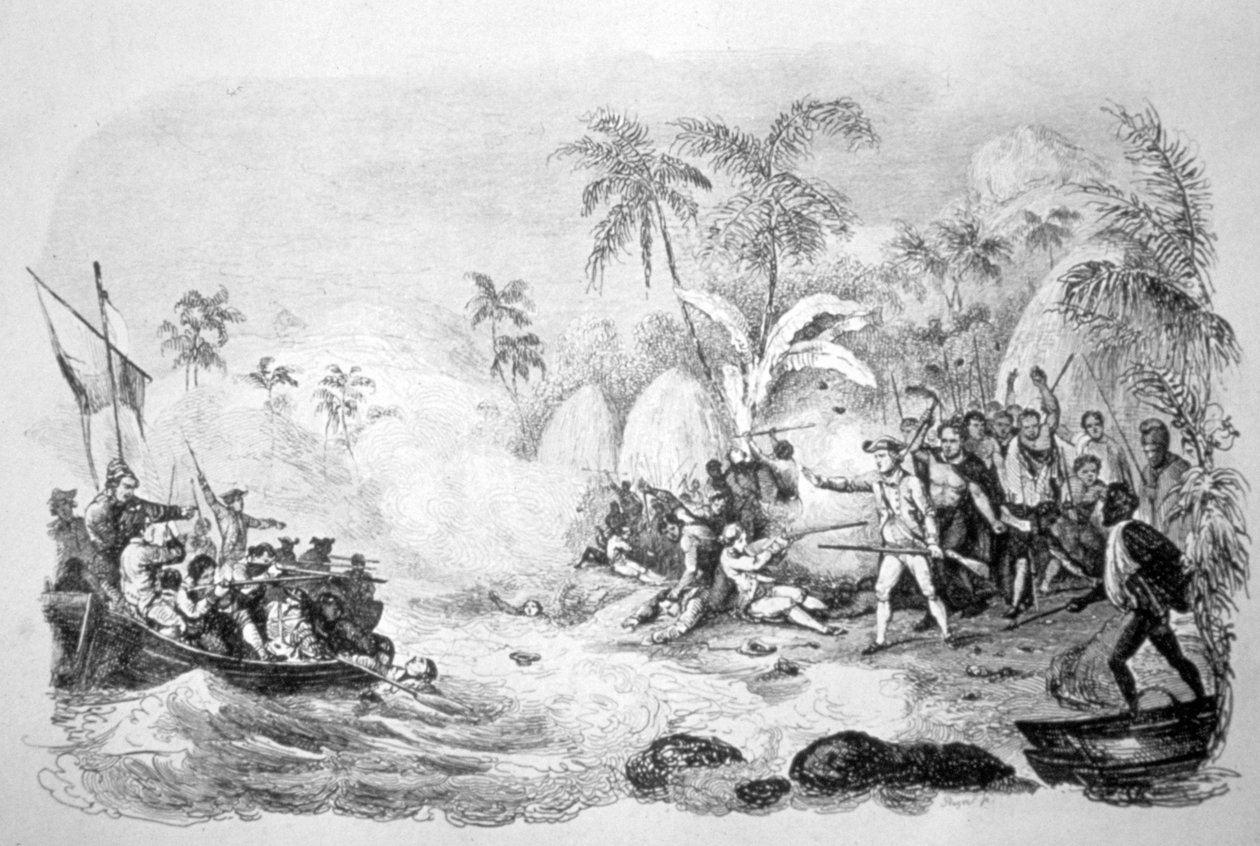 Muerte del Capitán Cook, 1779 c. 1819 de Jacques Etienne Victor Arago