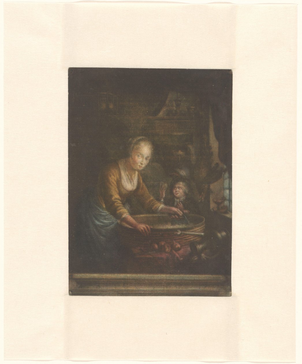 Mujer joven, cortando cebollas de Jacques Fabien Gautier Dagoty (attributed to)