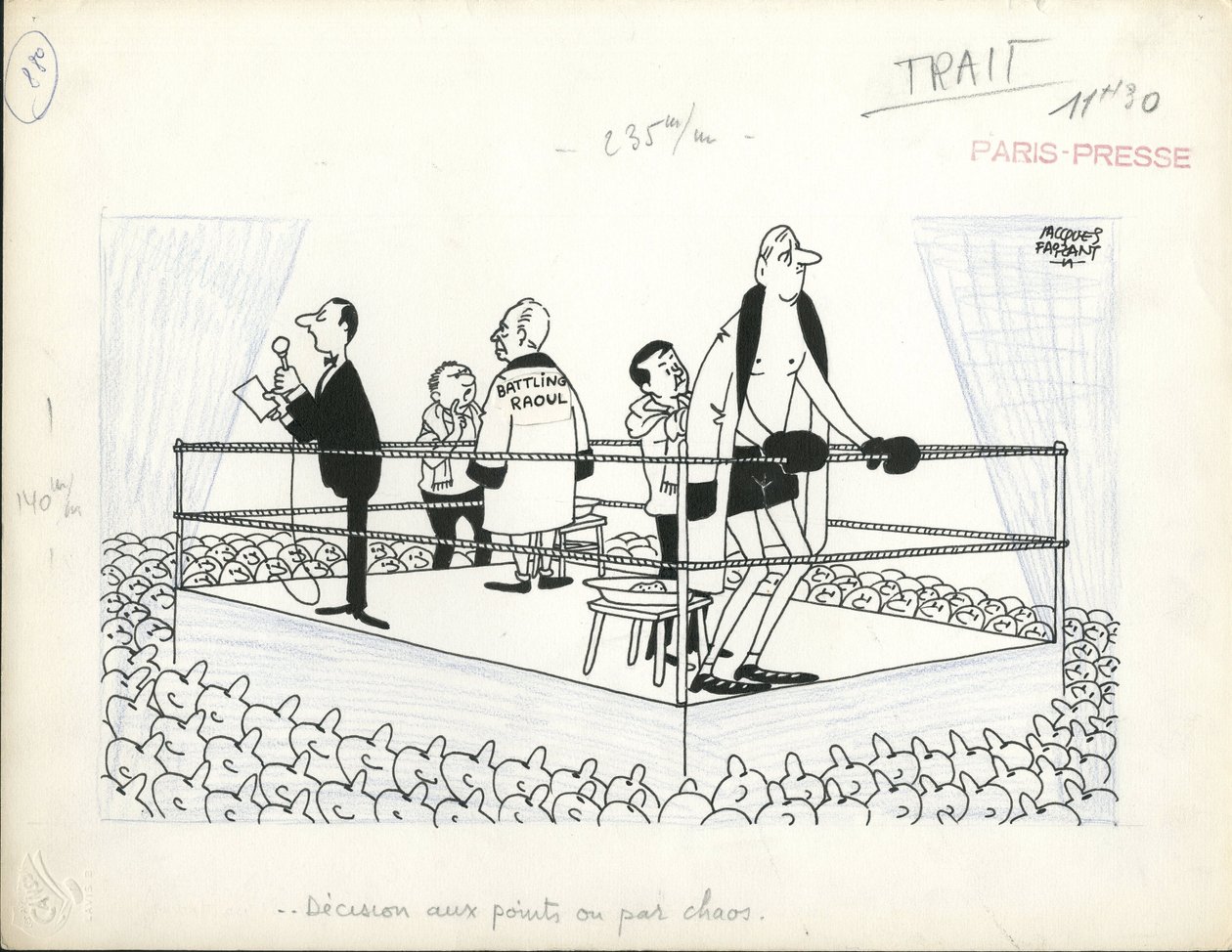 Paris-Presse, satírico en B  W de Jacques Faizant
