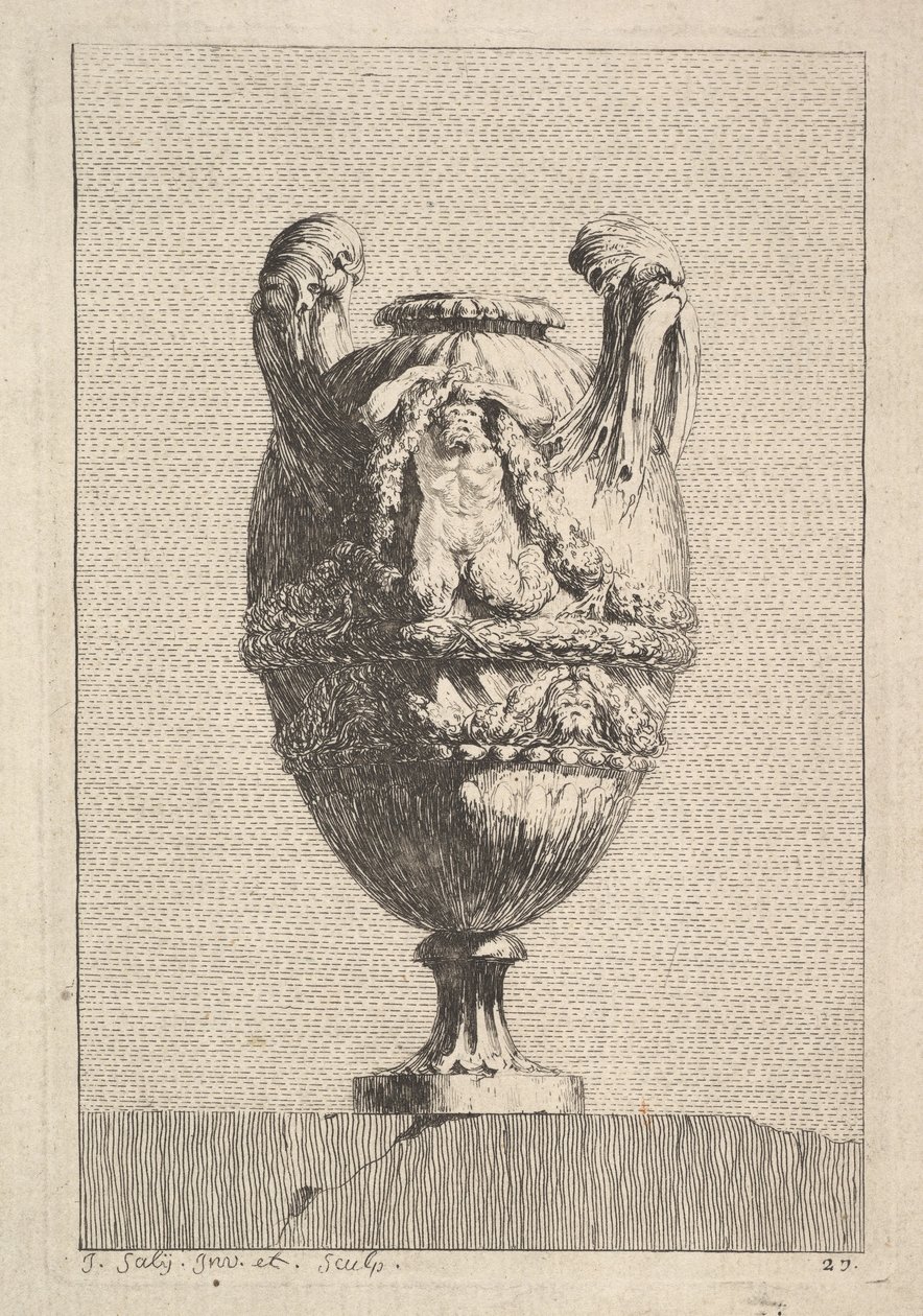 Jarrón con una sirena masculina sosteniendo una guirnalda, de: Jarrones de Jacques Francois Joseph Saly