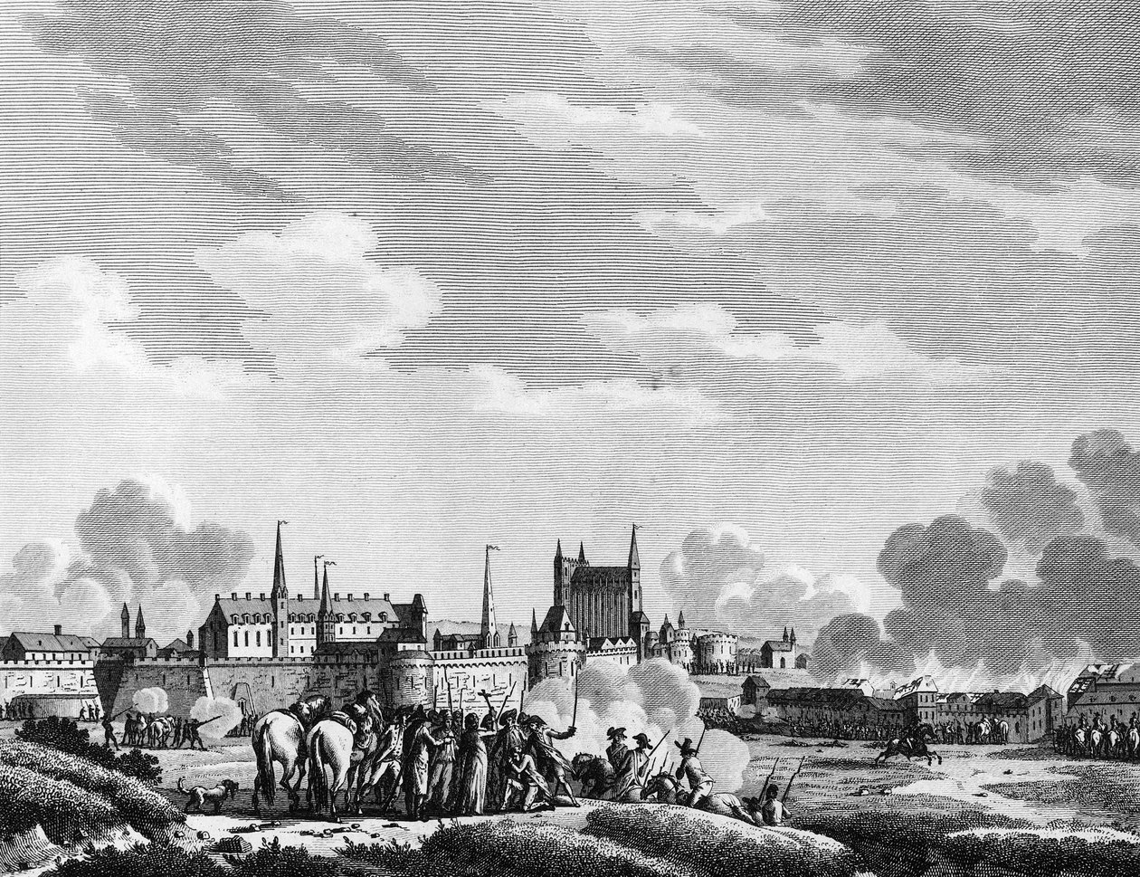 Revolución francesa: Ataque de Nantes por los Vendeanos el 29 de junio de 1793. Grabado de Berthaut después de Swebach. París, Biblioteca del Instituto de Historia de la Revolución de Jacques Francois Joseph Swebach