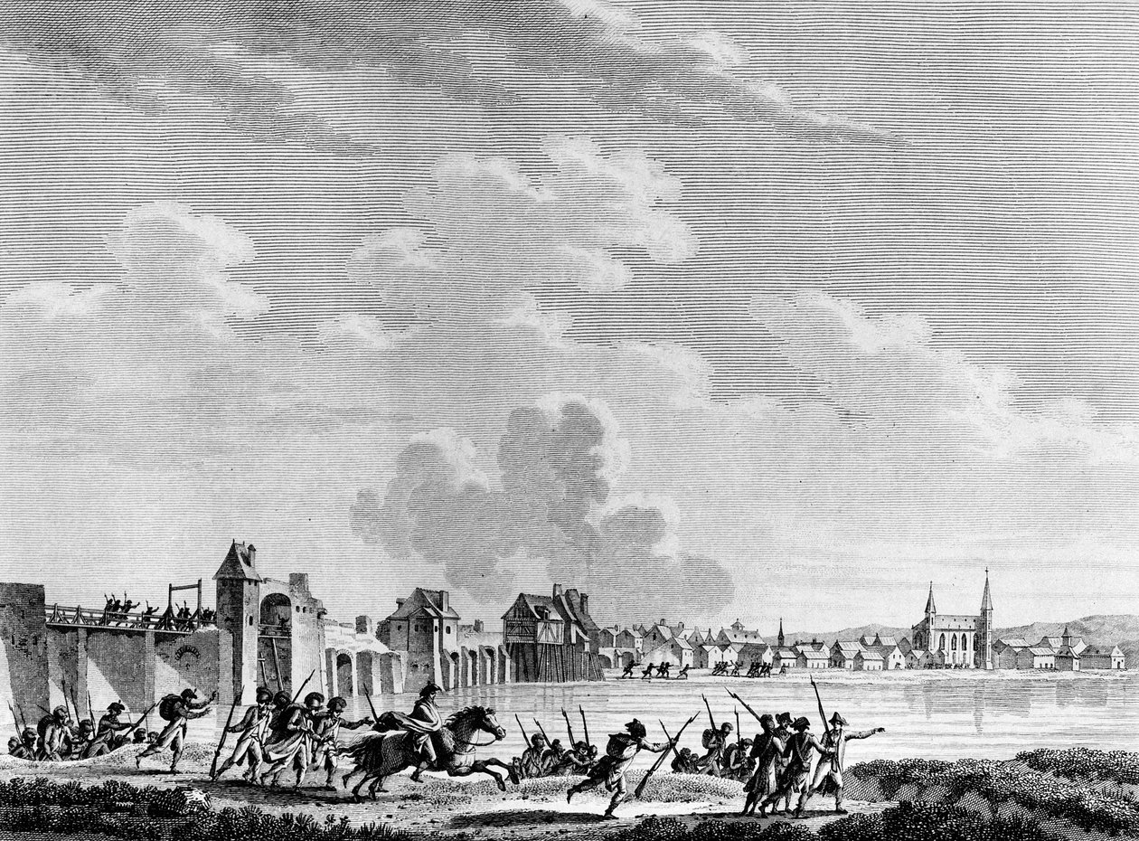 Revolución Francesa: Derrota de Passy (Pacy sur Eure) el 13 de julio de 1793. Grabado de Berthaut después de Swebach. París, Biblioteca del Instituto de Historia de la Revolución de Jacques Francois Joseph Swebach