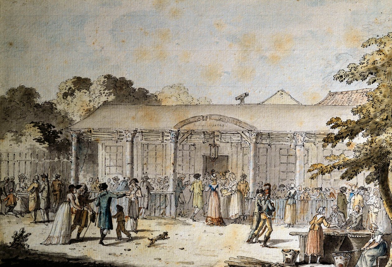 Vista del Café Goddet (o Godet), Boulevard du Temple, en la época del Consulado de Jacques Francois Joseph Swebach