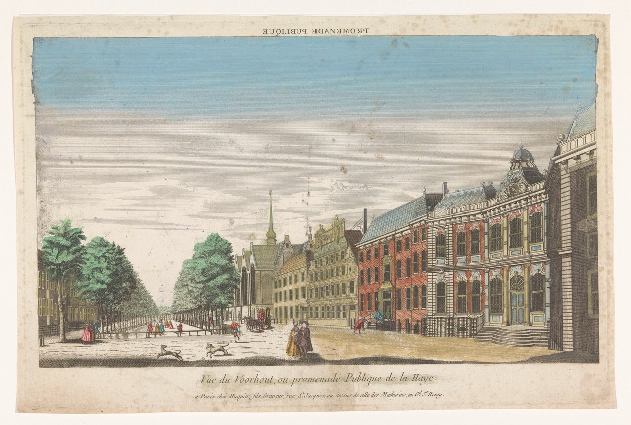 Vista del Lange Voorhout en La Haya Promenade publique (título sobre objeto) de Jacques Gabriel Huquier