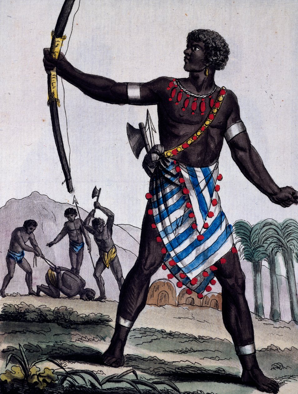 Guerrero Anzikos, África, grabado de la Enciclopedia de viajes de Jacques Grasset de Saint Sauveur