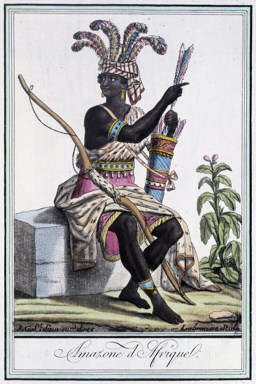 Amazona de África - en "Enciclopedia de Viajes" por Grasset St Sauveur, ed. 1796 de Jacques Grasset de Saint Sauveur