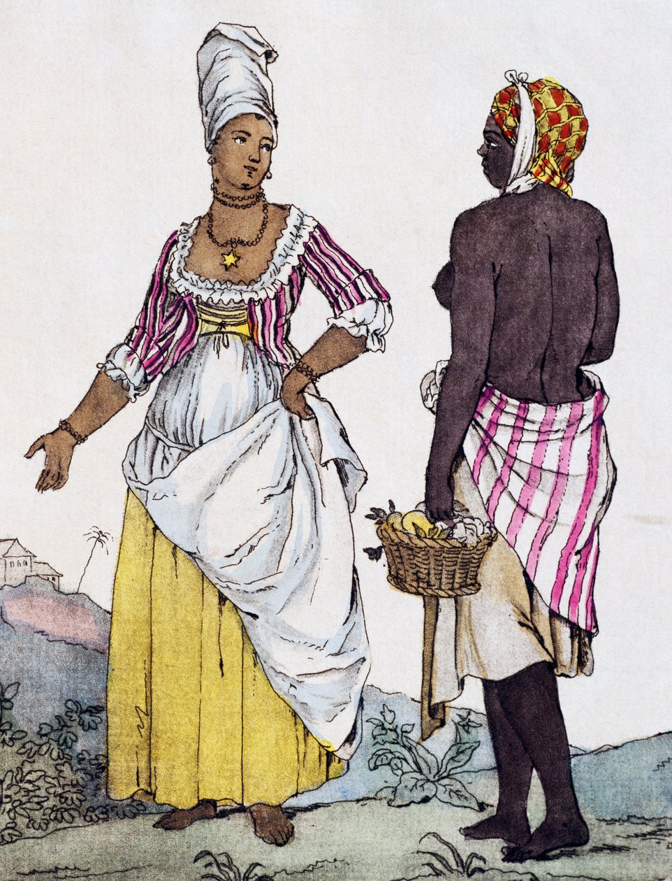 Mujer negra y mujer mulata de Santo Domingo, grabado en color de un dibujo de Labrousse de Jacques Grasset de Saint Sauveur