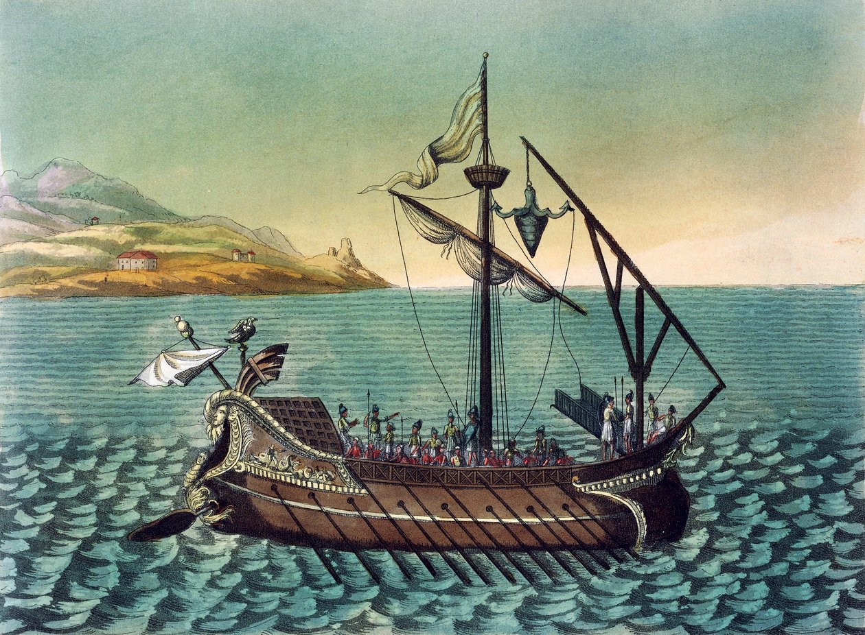 Duilius Corvus (dispositivo de abordaje) en galera romana de Jacques Grasset de Saint Sauveur