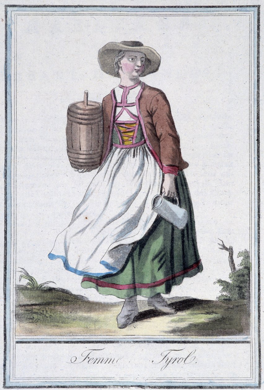Mujer de Tirol - en Encyclopedia of Travels por Grasset St Sauveur, ed. 1796 de Jacques Grasset de Saint Sauveur