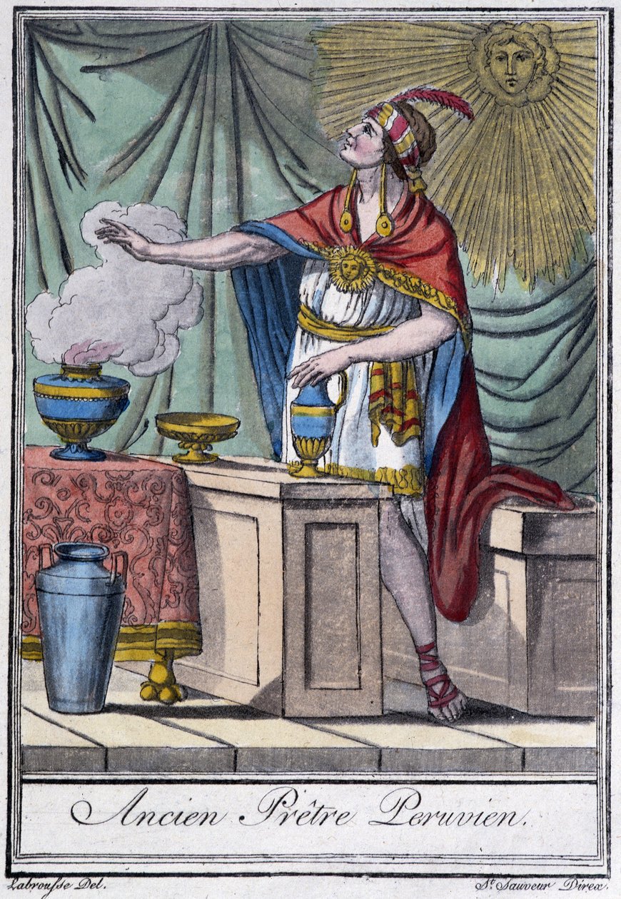 Antiguo sacerdote peruano (inca) - en "Enciclopedia de Viajes" por J. Grasset-Saint-Sauveur, París de Jacques Grasset de Saint Sauveur
