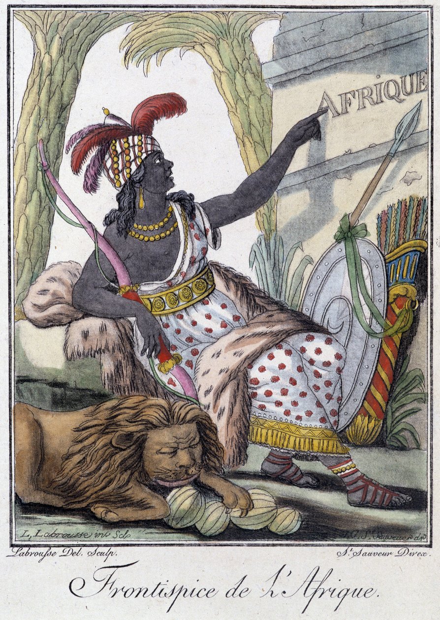 Frontispicio de África - en "Encyclopedia of Travels" de Grasset St Sauveur, ed. 1796 de Jacques Grasset de Saint Sauveur