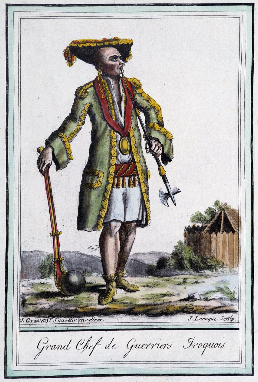 Gran jefe de los guerreros iroqueses - en "Encyclopedia of Travels" de Grasset St Sauveur, París de Jacques Grasset de Saint Sauveur
