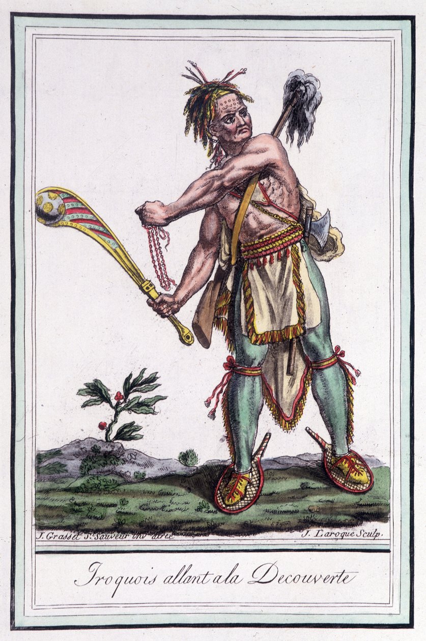 Iroqués "yendo al descubrimiento" - en "Enciclopedia de Viajes" por Grasset St Sauveur, París de Jacques Grasset de Saint Sauveur