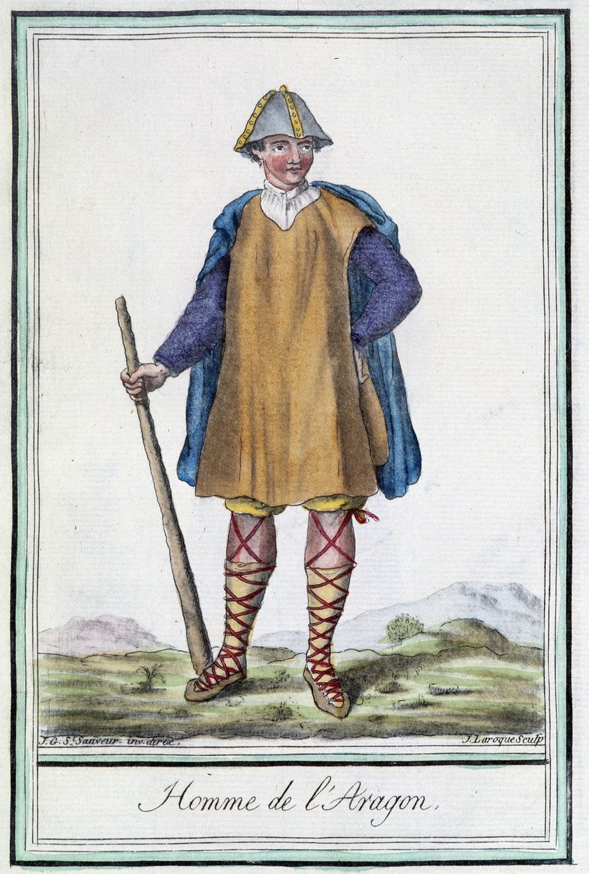 Hombre de Aragón (España) - en “Encyclopedia of Travels” de Grasset St Sauveur, ed. 1796 de Jacques Grasset de Saint Sauveur