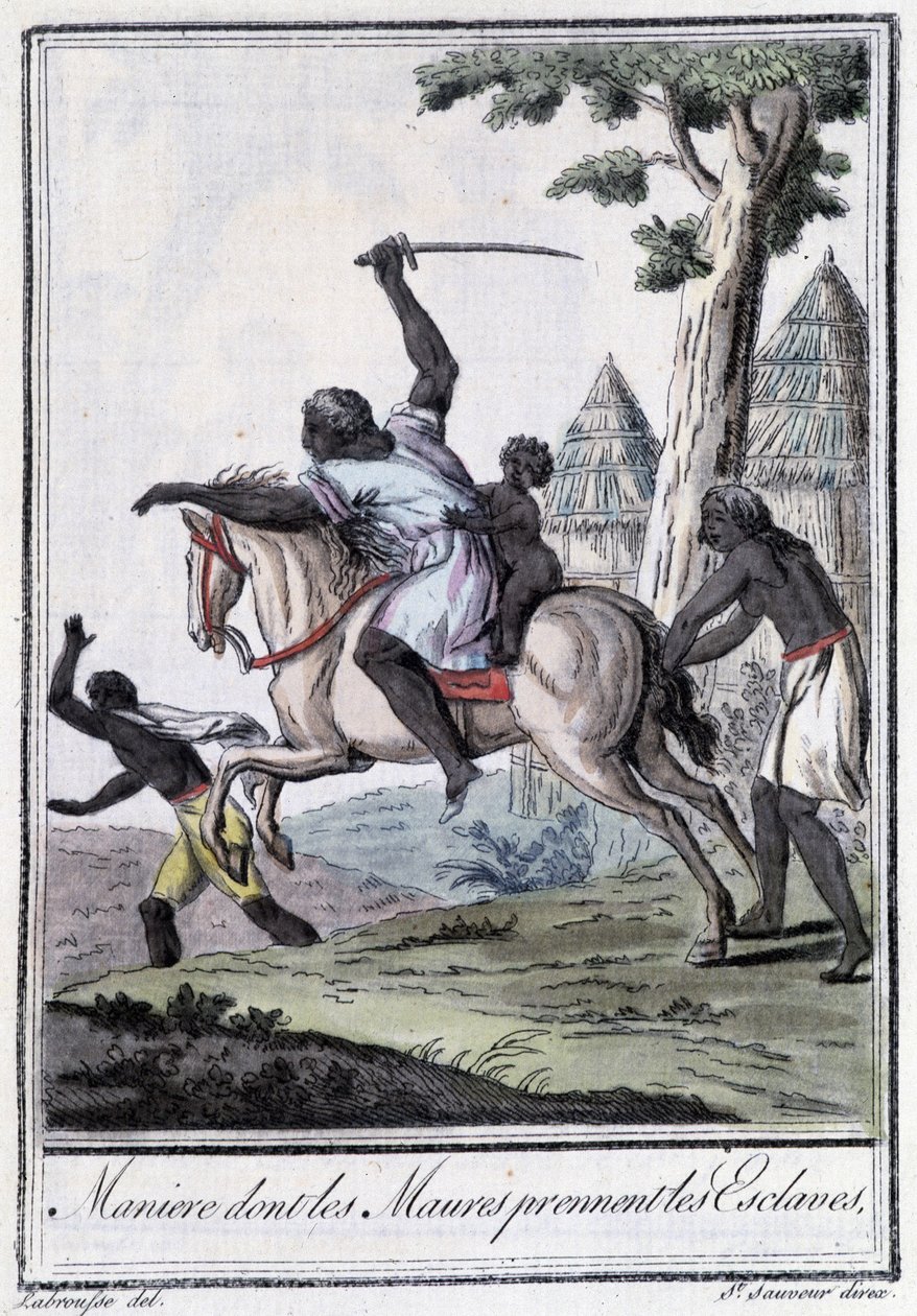 Manejo de los moros para tomar esclavos - en “Encyclopédie des voyages” de Grasset Saint Sauveur, ed. París 1796 de Jacques Grasset de Saint Sauveur