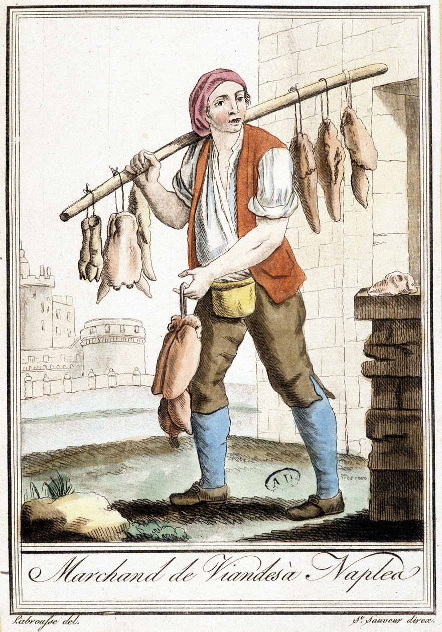 Carnicero en Nápoles - en "Enciclopedia de viajes" por Grasset St Sauveur, París de Jacques Grasset de Saint Sauveur