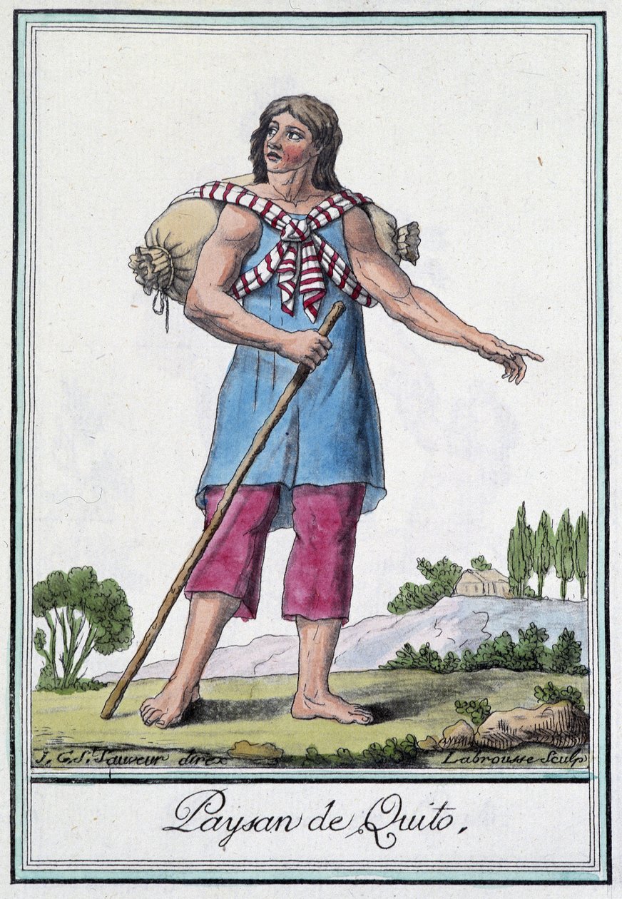 Campesino de Quito (Ecuador) - en Encyclopedia of Travels por Grasset St Sauveur, ed. 1796 de Jacques Grasset de Saint Sauveur