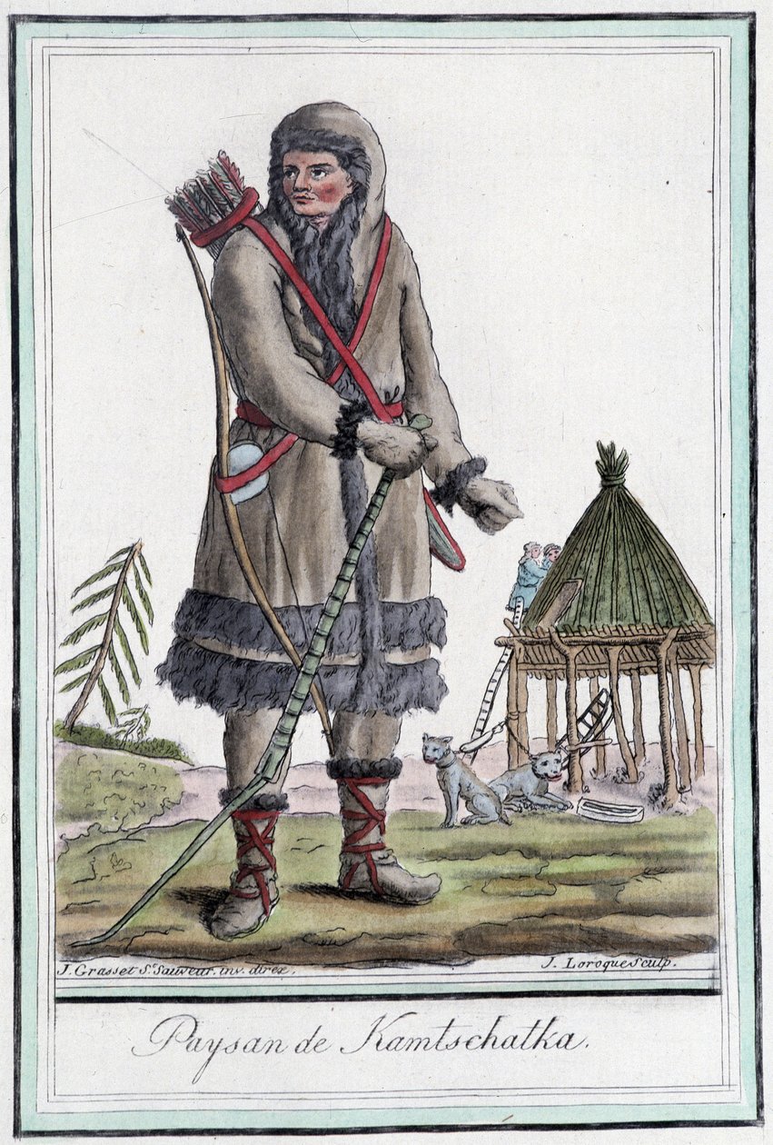 Campesino de Kamchatka - en “Encyclopedia of travels” de Grasset St Sauveur, París de Jacques Grasset de Saint Sauveur