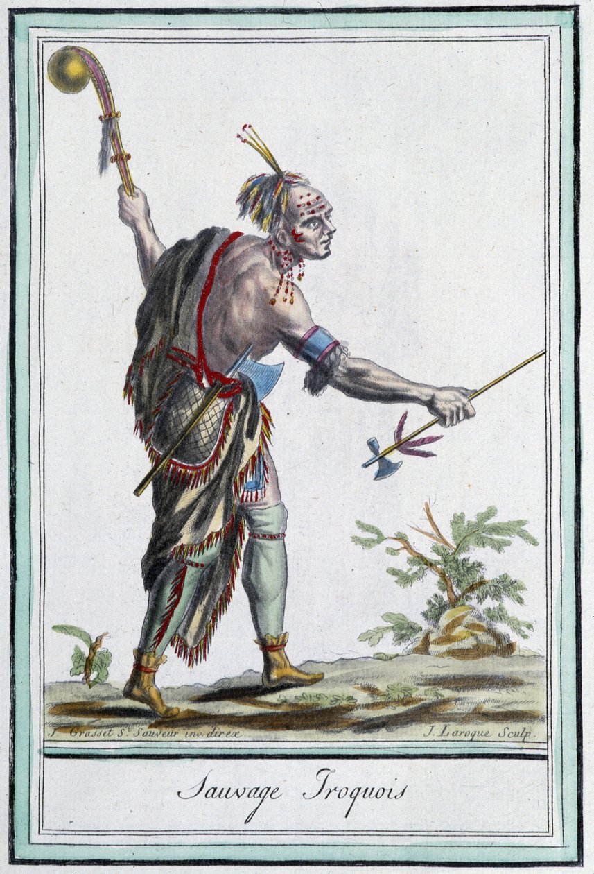 Salvaje iroqués - en "Encyclopedia of travels" de Grasset St Sauveur, París de Jacques Grasset de Saint Sauveur