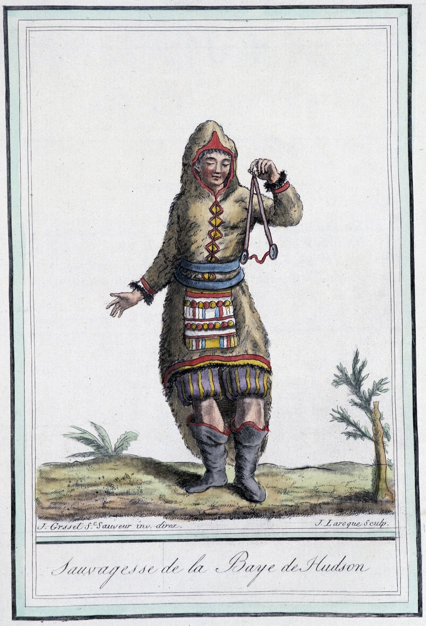 Salvaje de la Bahía de Hudson (Canadá) - en "Enciclopedia de Viajes" por Grasset St Sauveur, ed. 1796 de Jacques Grasset de Saint Sauveur