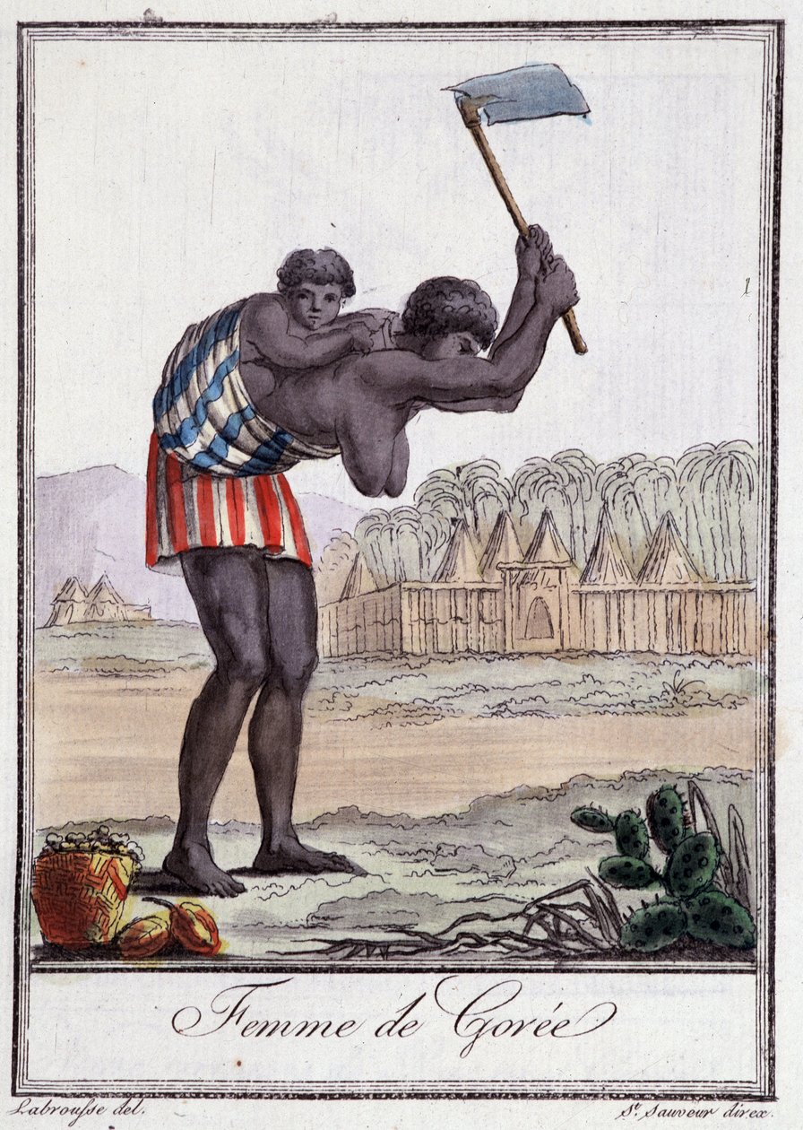 Mujer de Gorée golpeando la tierra - en "Enciclopedia de Viajes" por Grasset St Sauveur, ed. Deroy, París de Jacques Grasset de Saint Sauveur