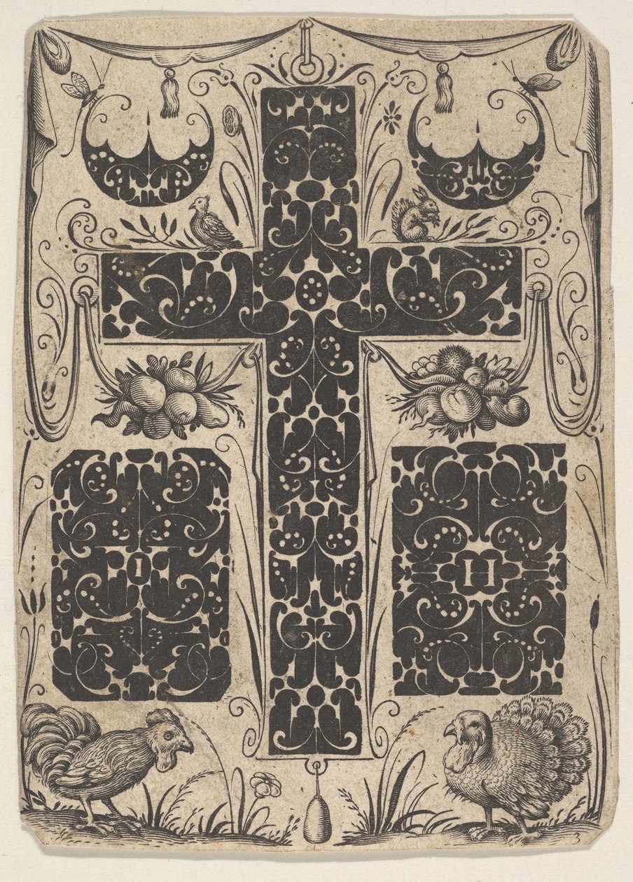 Cruz latina con pájaros y motivos menores de Jacques Hurtu