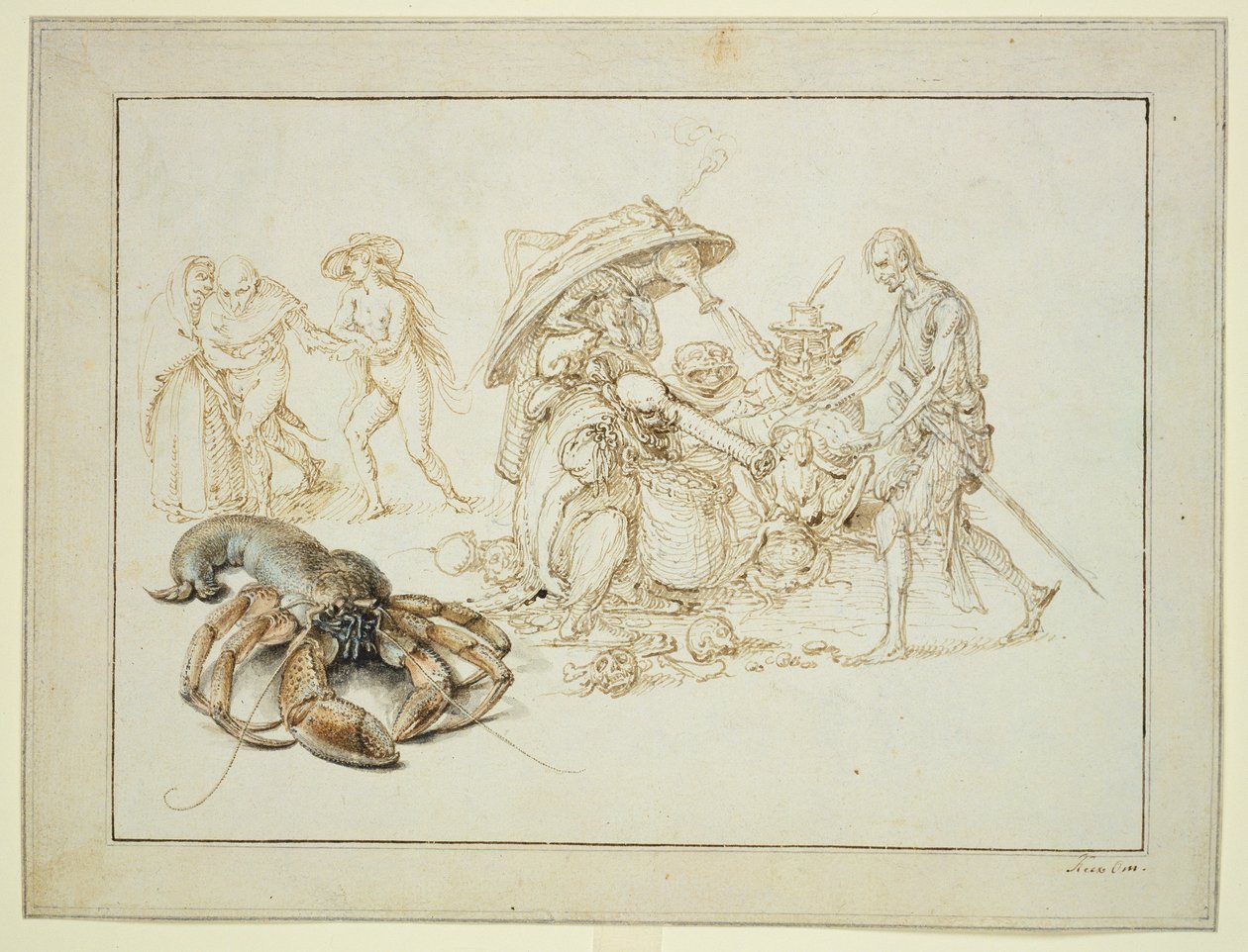Langosta y dos brujas , c.1602 (pluma y acuarela sobre papel) de Jacques II de Gheyn