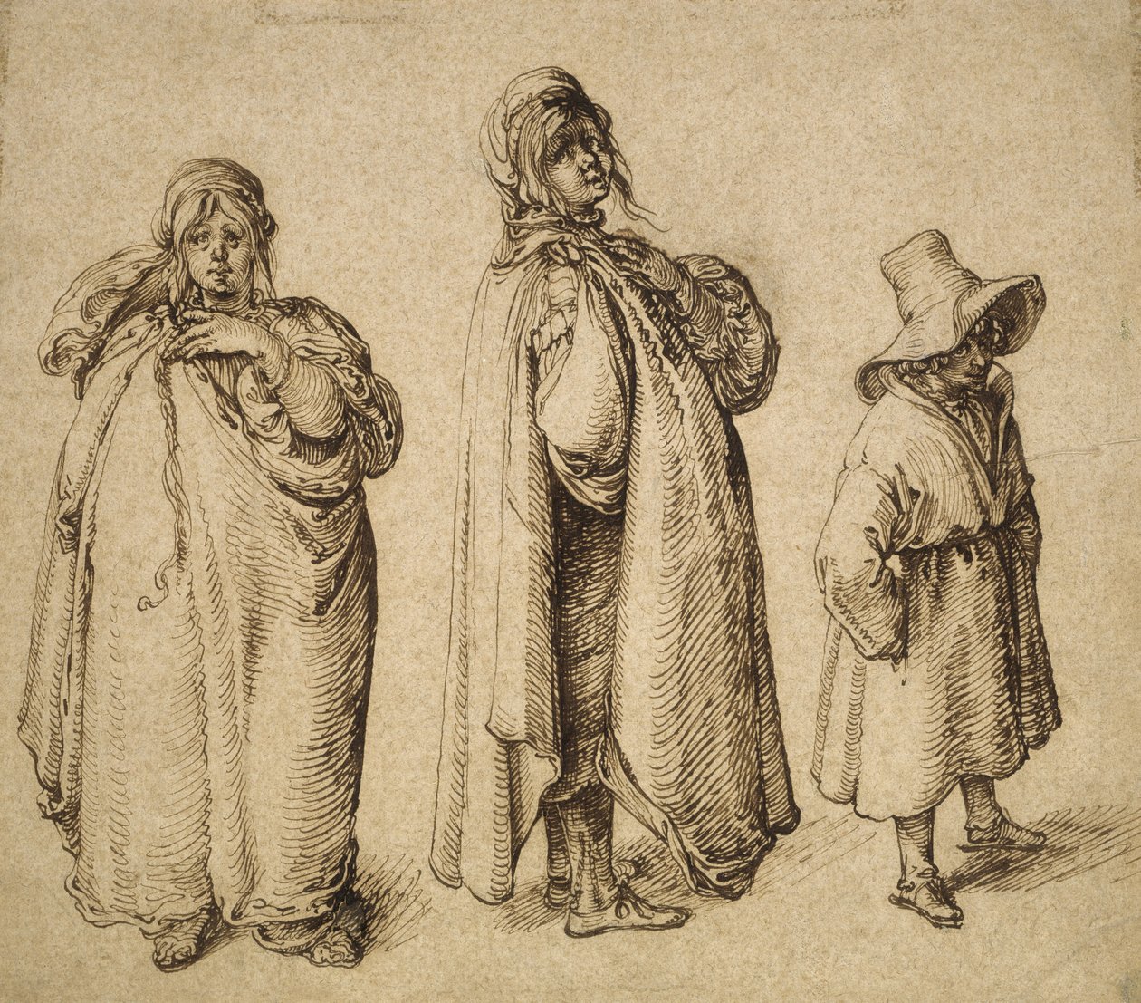 Dos estudios de una mujer roma y un niño roma con un gran sombrero de Jacques II de Gheyn