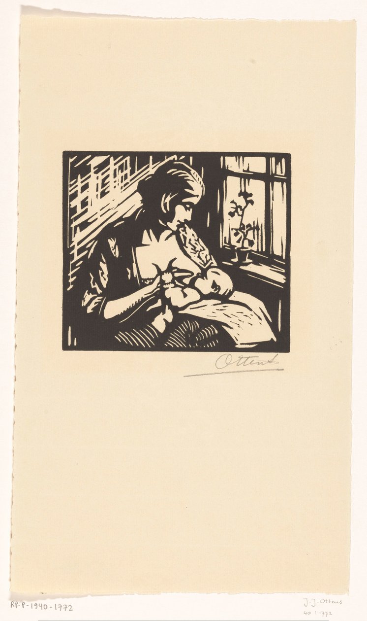 Mujer amamantando a un niño de Jacques Jeichienus Ottens (signed by artist)