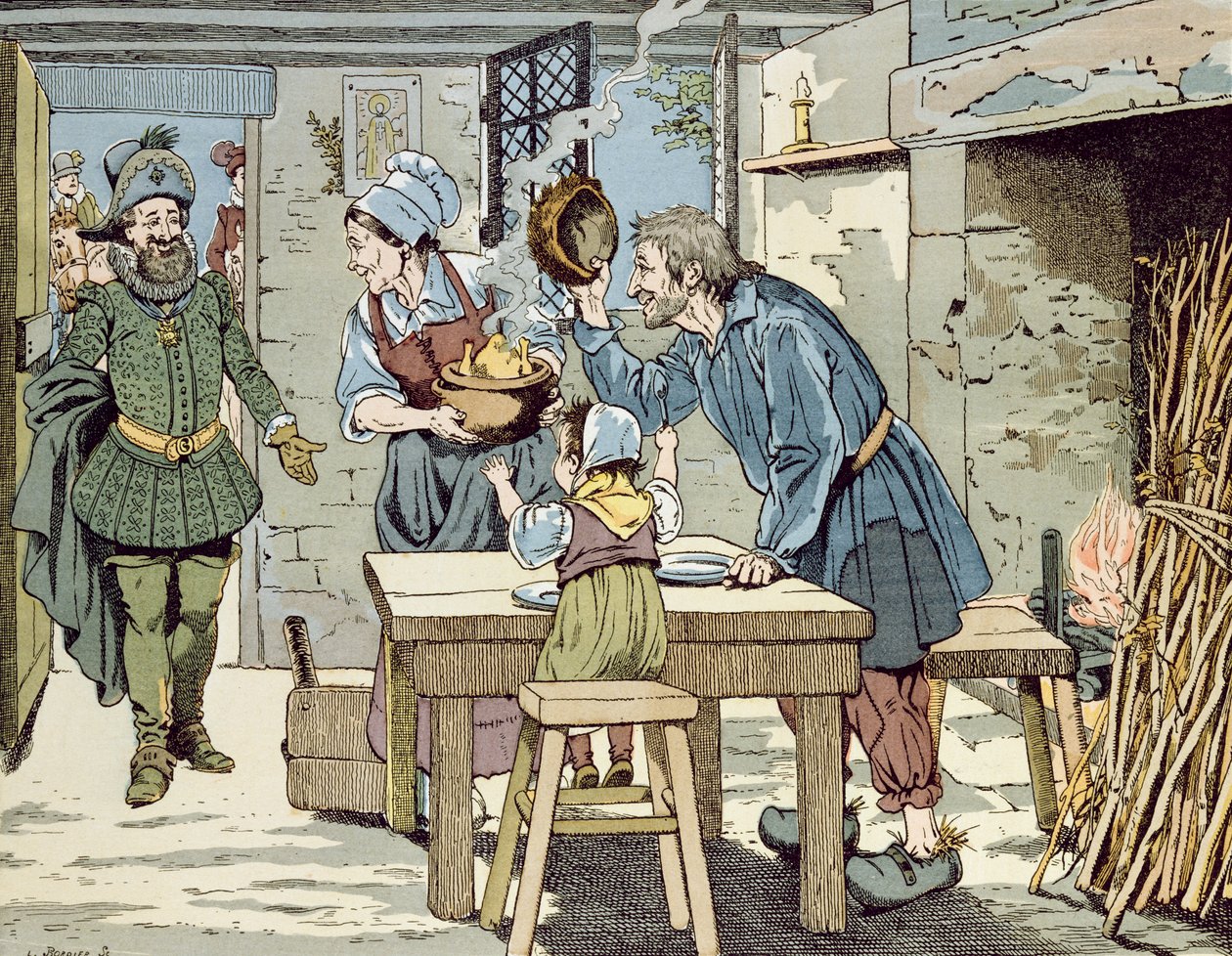 Enrique IV, Rey de los Pobres que quiere que todos sus súbditos tengan un pollo para la cena del domingo, c.1900 de Jacques Marie Gaston Onfray de Breville (Job)