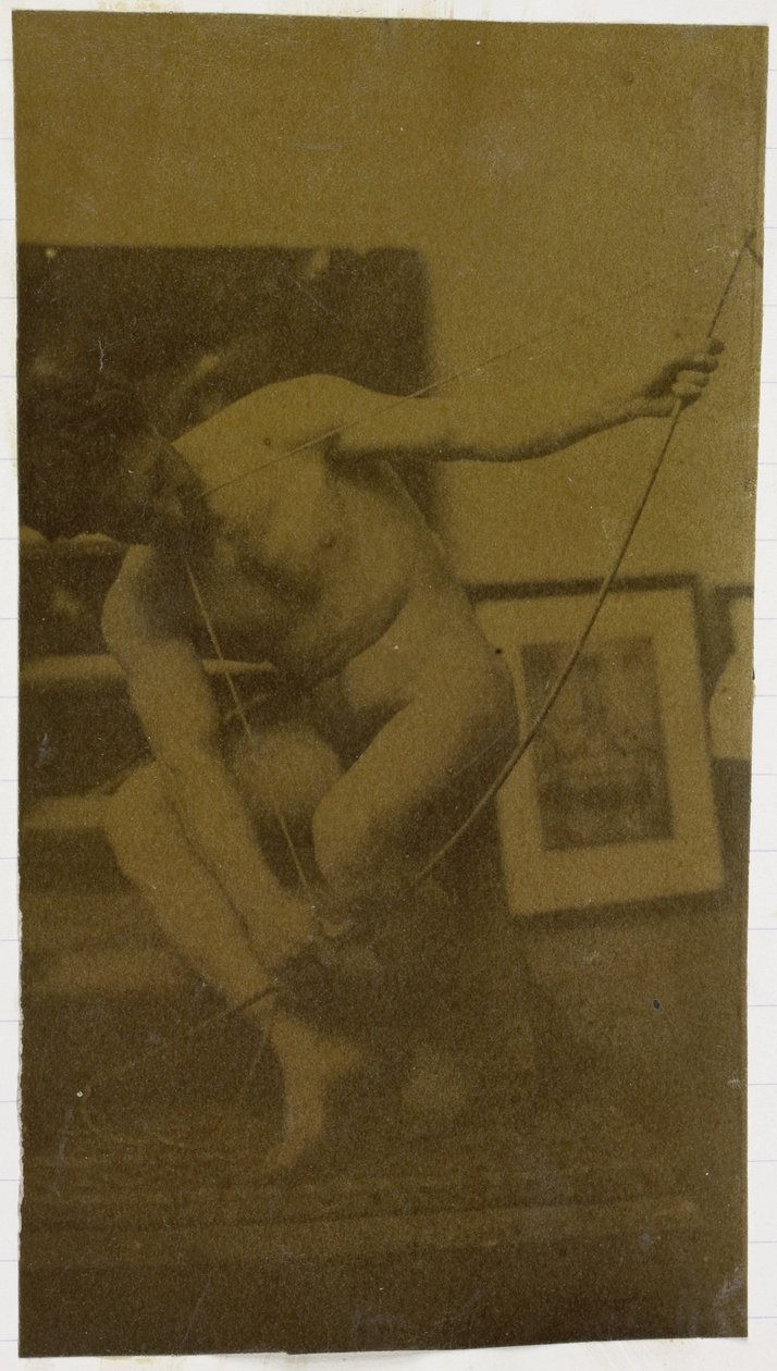 Estudio de un modelo desnudo masculino, agachado con un arco en la mano, visto de frente, en el estudio de Jacques de Lalaing de Jacques Lalaing (attributed to)
