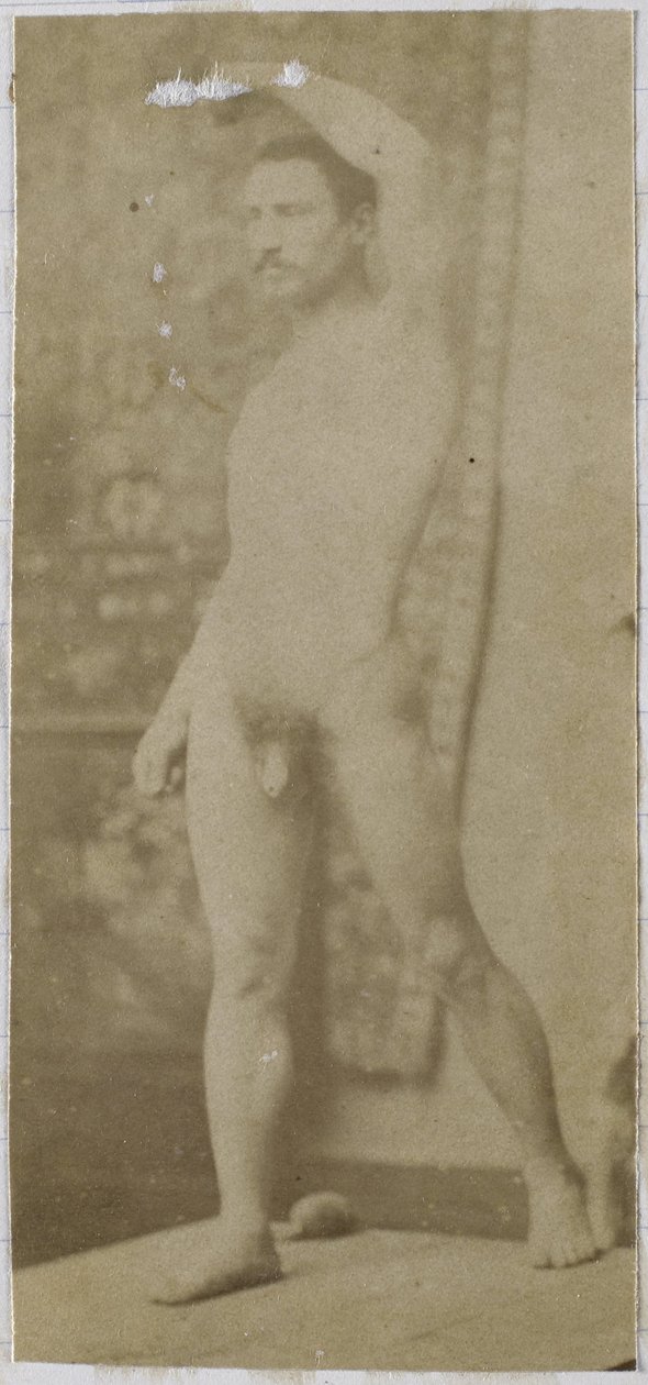 Estudio de un modelo desnudo masculino, de pie y visto de frente oblicuamente, en el estudio de Jacques de Lalaing de Jacques Lalaing (attributed to)