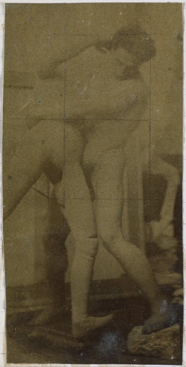 Estudio de un modelo desnudo masculino, de pie y luchando con un maniquí, en el estudio de Jacques de Lalaing, posiblemente estudio preliminar para el cuadro The Wrestlers de Jacques Lalaing (attributed to)
