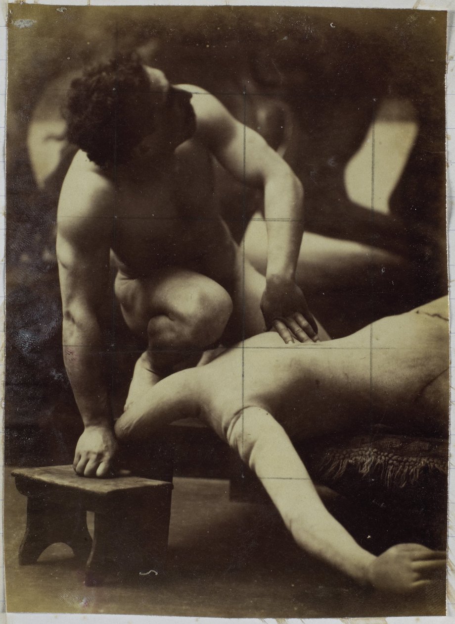 Estudio de un modelo desnudo masculino luchando con un maniquí, en el estudio de Jacques de Lalaing de Jacques Lalaing (attributed to)