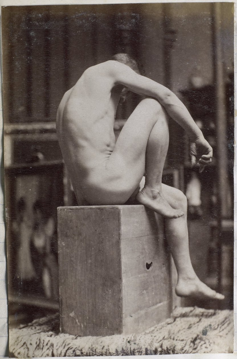 Estudio de un modelo de desnudo masculino, sentado y visto de lado, en el estudio de Jacques de Lalaing de Jacques Lalaing (attributed to)