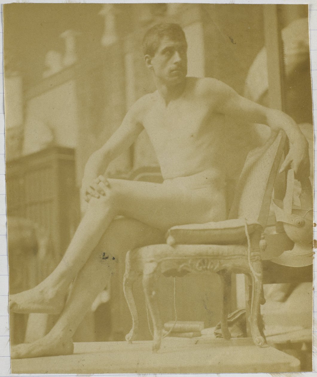 Estudio de un modelo de desnudo masculino, sentado en un sillón y visto de espaldas, en el estudio de Jacques de Lalaing de Jacques Lalaing (attributed to)