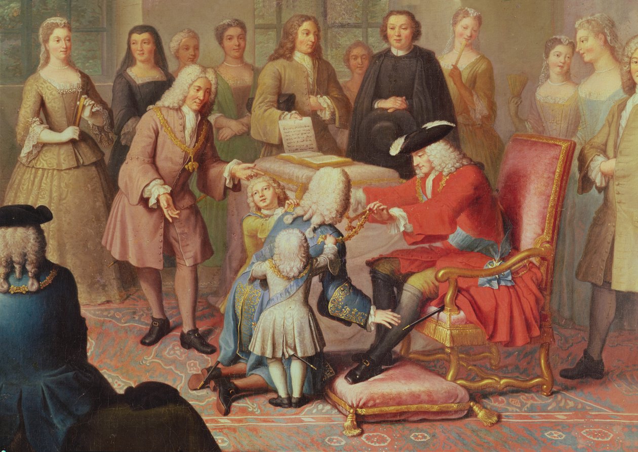 Felipe V de España entrega el Toisón de Oro al Mariscal de Tesse como embajador de Francia en España en 1724 de Jacques Laumosnier