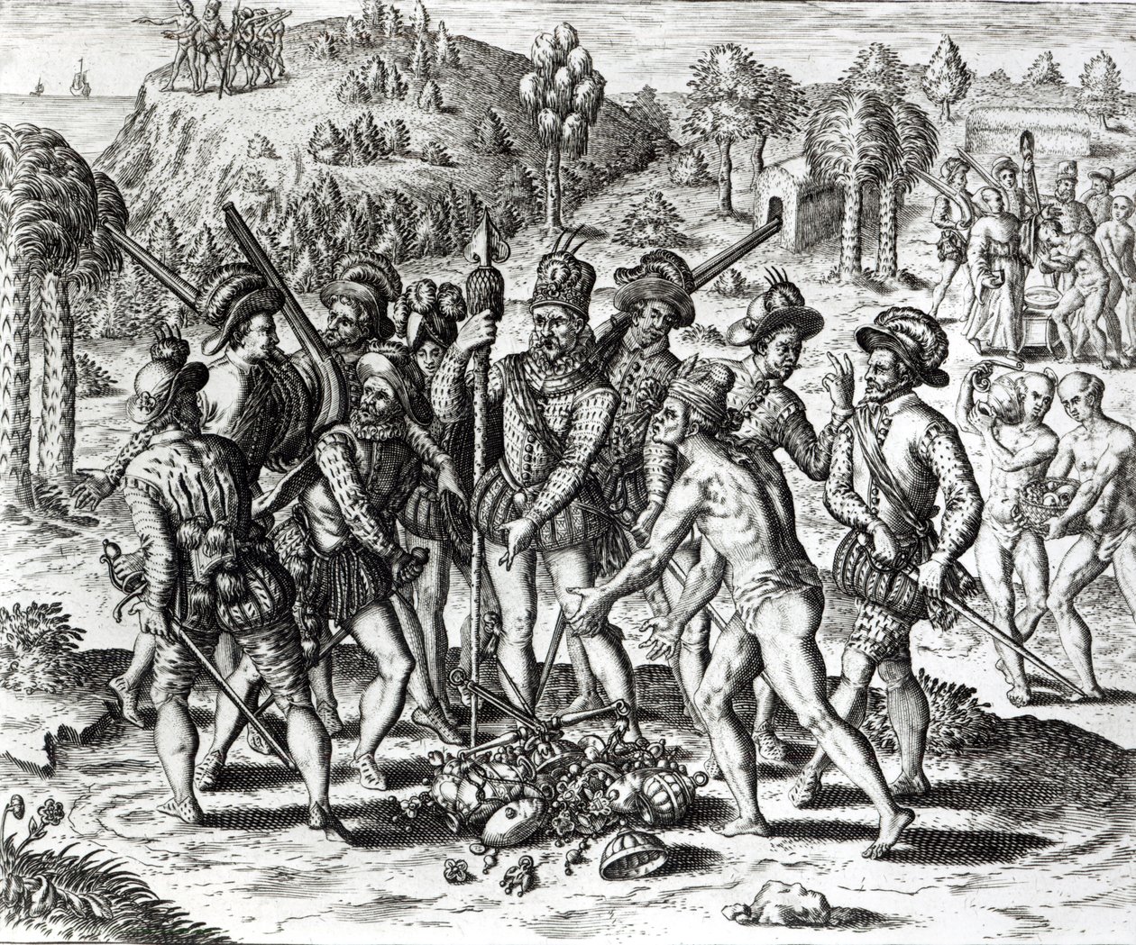 Españoles recibiendo regalos de los indios, de 