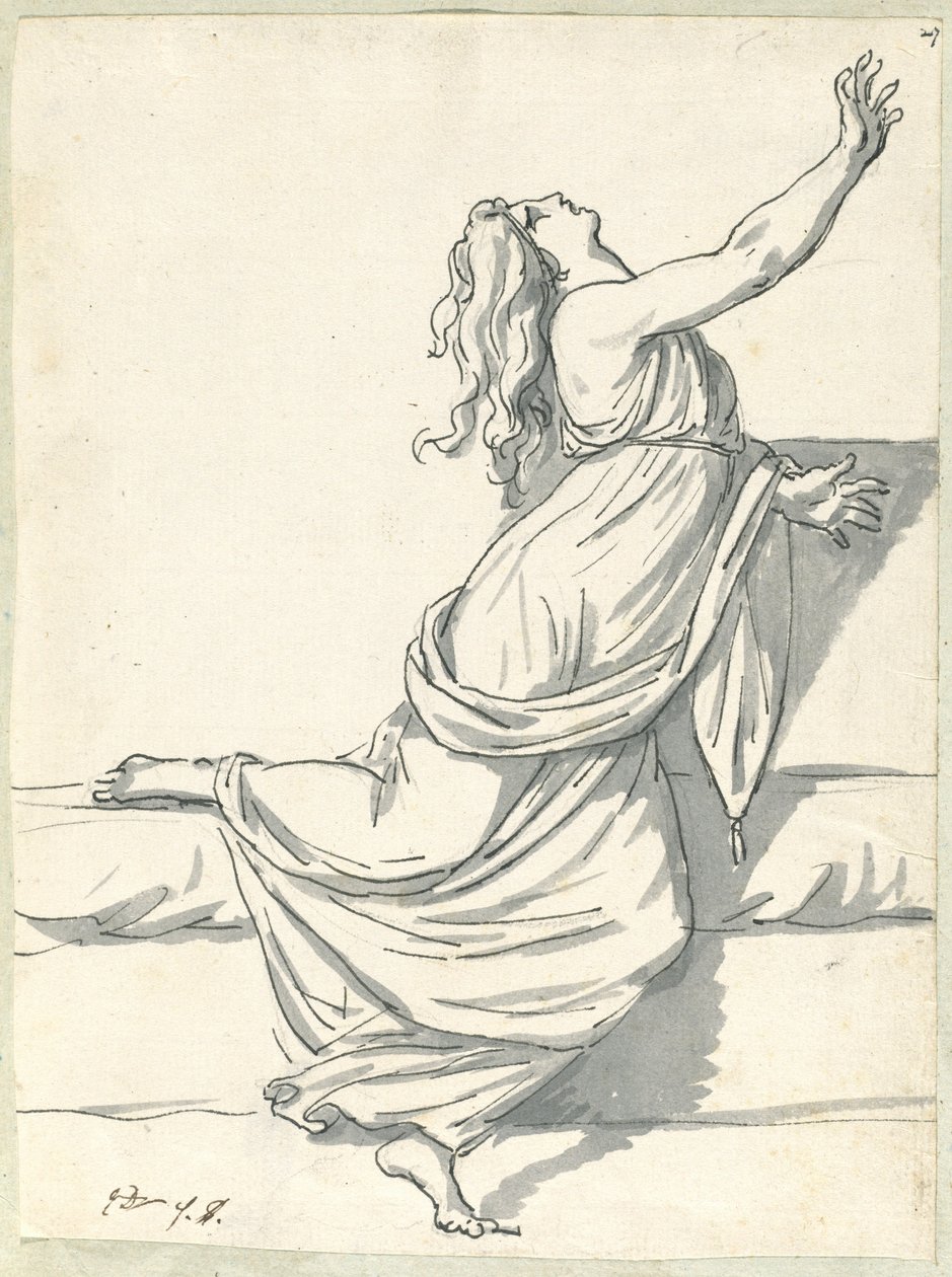 Mujer angustiada con la cabeza echada hacia atrás de Jacques Louis David