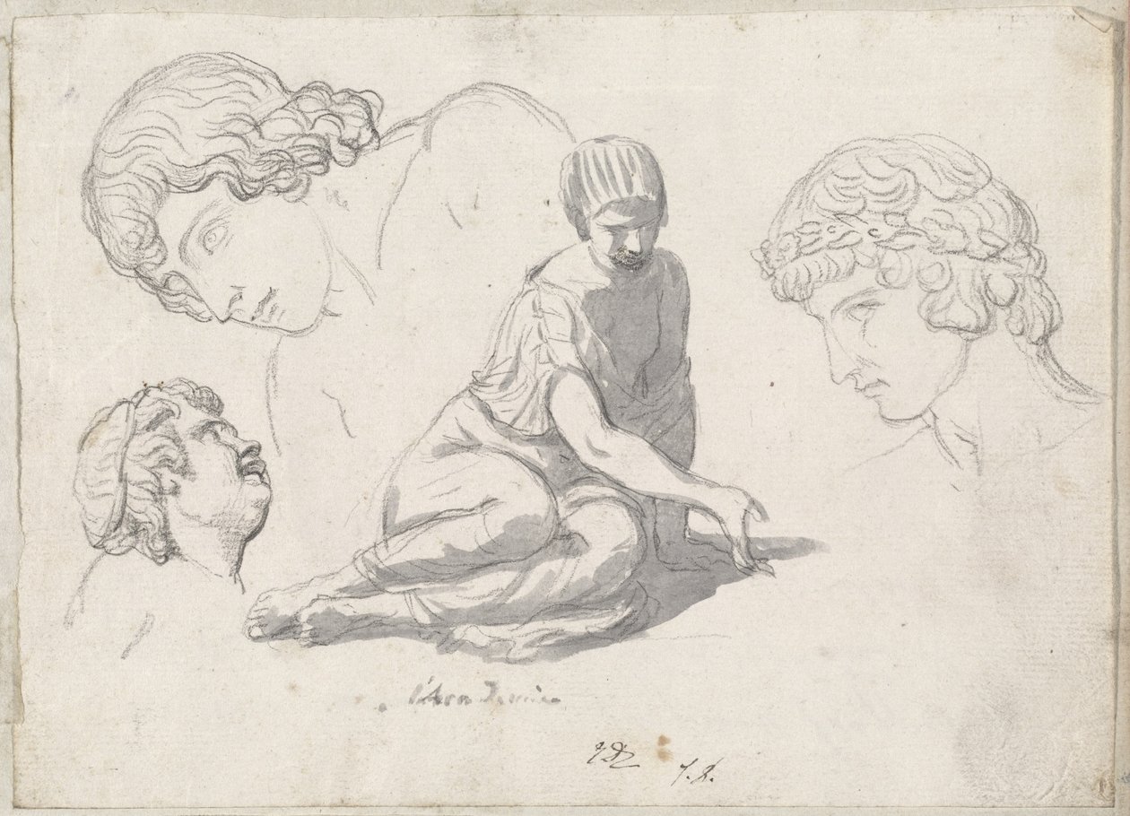 Lanzador de dados y otros estudios después de esculturas antiguas de Jacques Louis David
