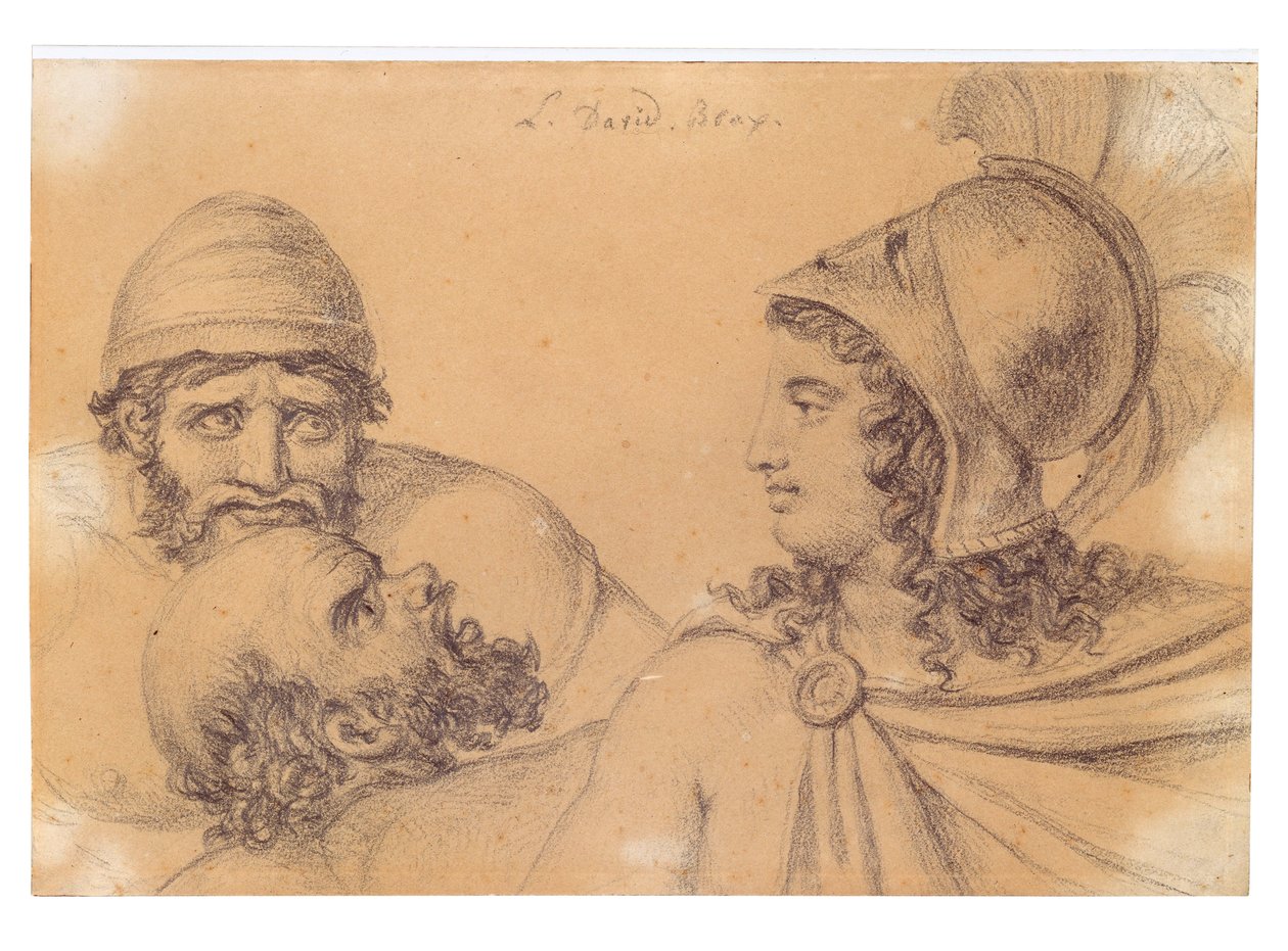 Holandés: Guerrero con casco y dos hombres barbudos Guerrero con casco y dos hombres barbudos de Jacques Louis David