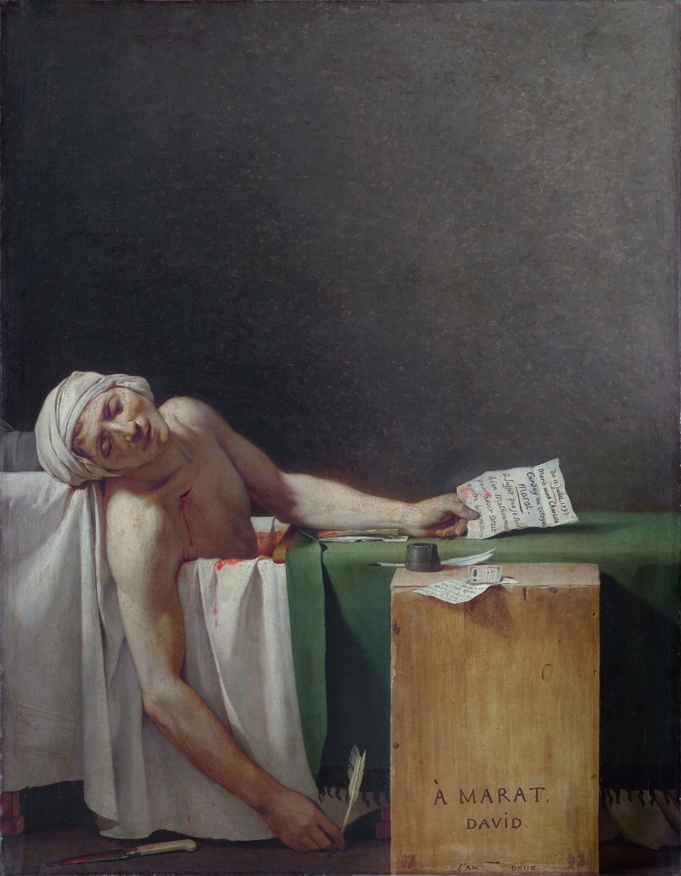 En francés:  La Mort de Marat La muerte de Marat de Jacques Louis David